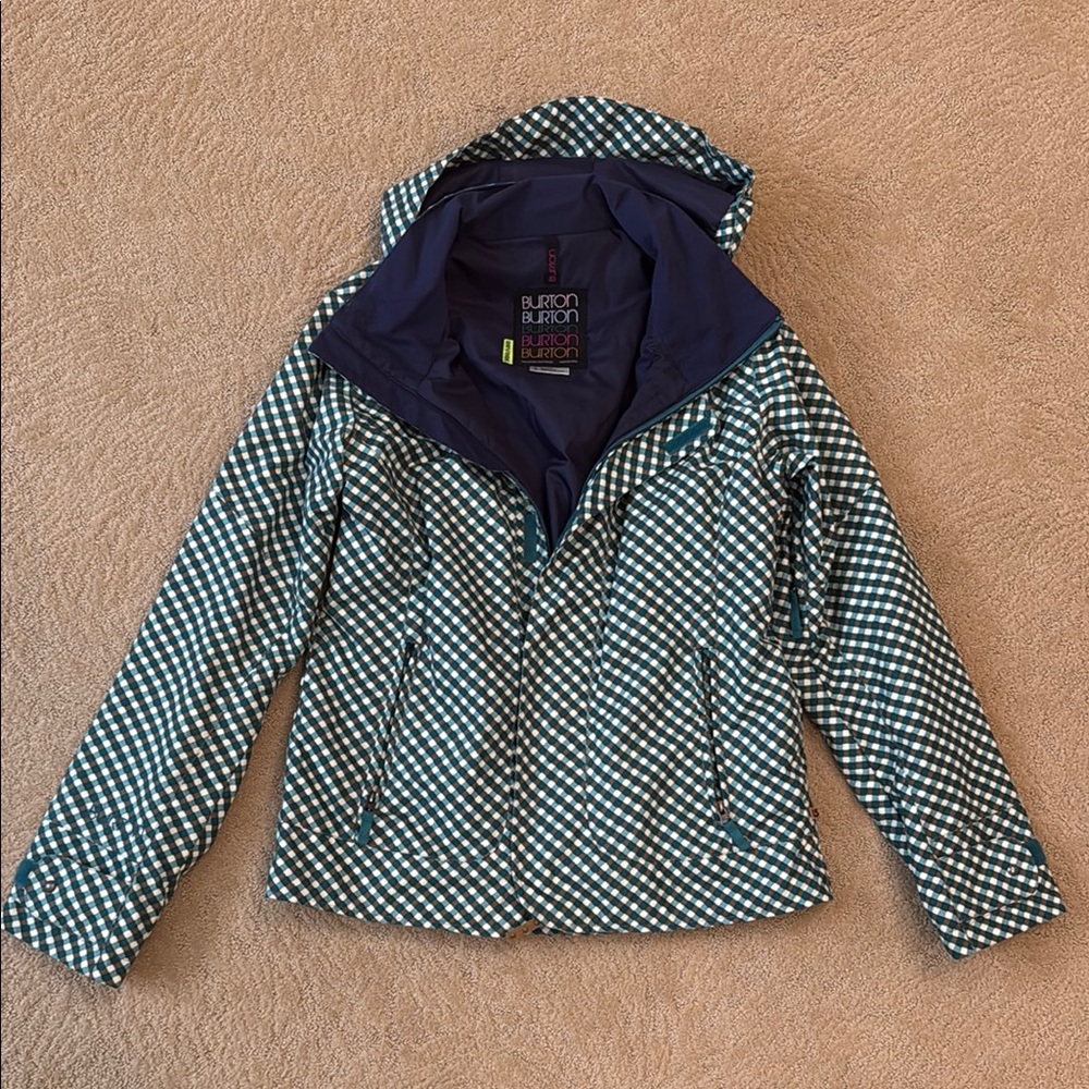 Burton Blue and White Checkered Ski Jacket